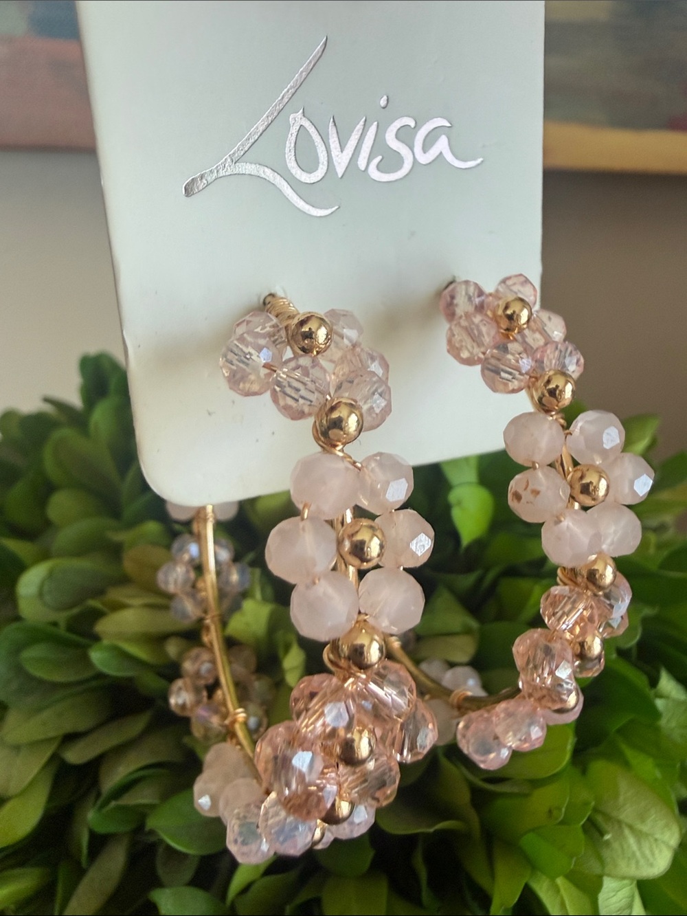 FLORAL BLUSH PINK BEADED HOOP FASHION EARRINGS 🌟NWT🌟